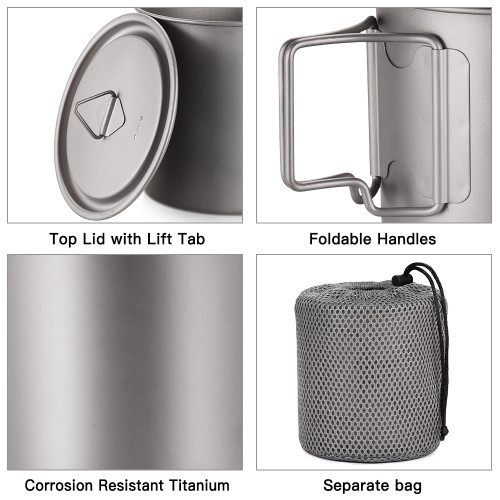 Aomiun Ultralight Titanium Cup Outdoor Portable 2PCS Cup Set 350ml 650ml Camping Picnic Water Cup Mug with Foldable Handle