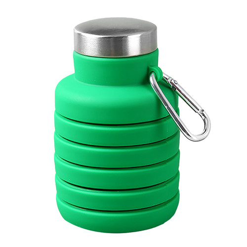 Kids Water Bottle Maximum 510ml Food Grade Silicone Metal Carabiner Collapsible Water Bottle for Kids School Travel Green