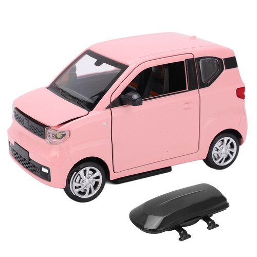 MINI EV Car Model 1/24 Alloy Die Cast Miniature Pull Back Car Toy with Roof Suitcase Model for Kids Over 3 Years OldPink