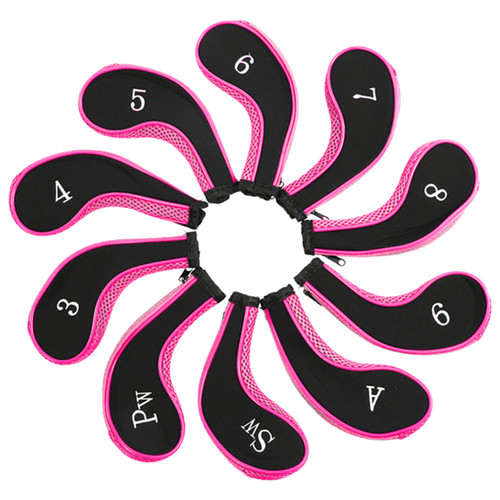 10pcs Neoprene Golf Club Iron Head Covers Putter Set Protector Case Golf Accessory(Pink)