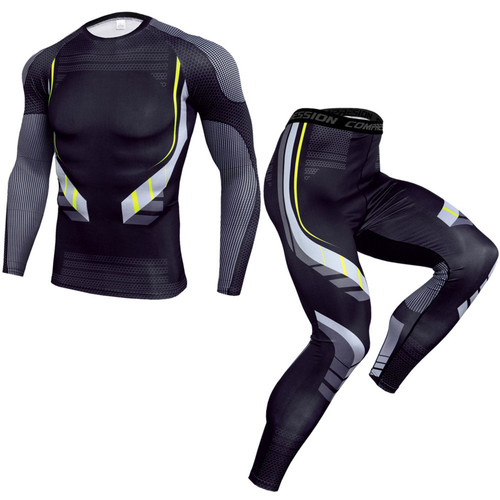 Men Tight Fitness Suit Quick Drying 2 Piece Breathable Workout Suit with Gel Pad for Exercise Training TK174 Suit M