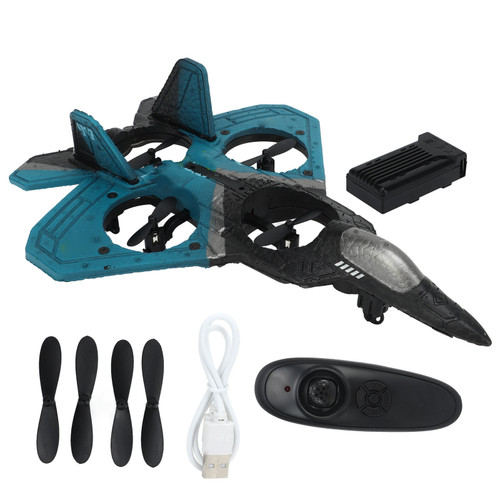 2.4 GHz Kids RC Glider Model LED Light Stable Flight Remote Control Plane Toy with Propeller Blue 2 Batteries