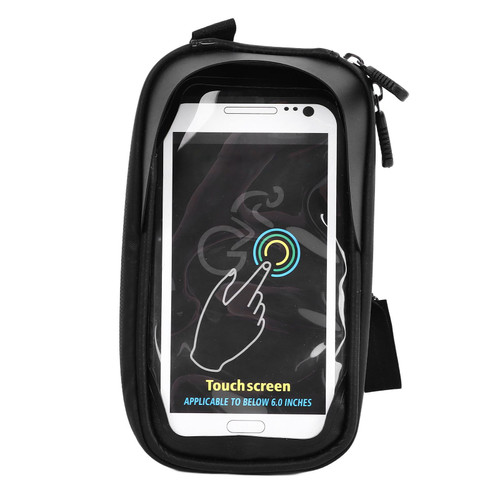Bike Phone Front Frame Bag PU Waterproof Bike Mount Cell Phone Holder Pouch for Outdoor Cycling Black