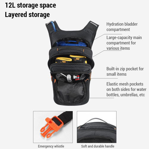 Hiking Water Backpack Sports Cycle Backpack 12L Nylon Hydration Backpack for Hiking Biking