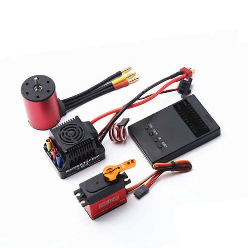 5200KV Brushless Motor 3650 Waterproof Motor with 60A Brushless ESC 2-4S Lipo 25KG Digital Servo Programming Card for 1/8 1/10 RC Car