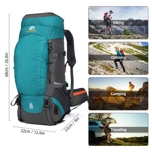 65L Water-resistant Hiking Backpack with Rain Cover Outdoor Sport Travel Daypack for Camping Touring Climbing