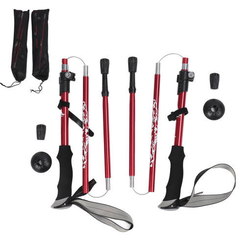 2 Pcs Hiking Pole Super Light Sturdy Aluminum Alloy Aluminum Alloy Walking Mountain Climbing Stick Red