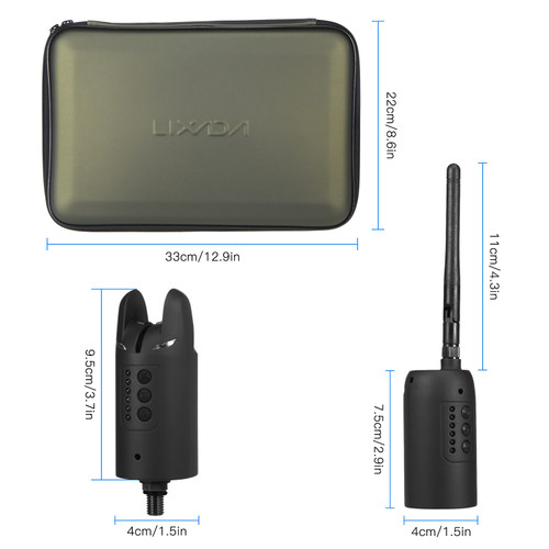 Lixada Wireless Digital Fishing Alarm Set Fishing Bite Sound Alert Kit Changeable Color LED Alarm Indicator with Portable Case