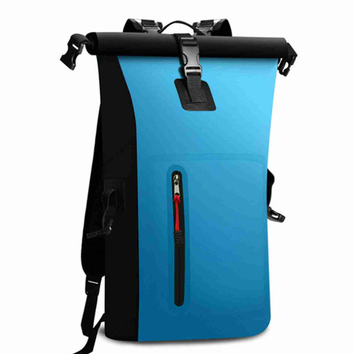 Waterproof Backpack Heavy Duty Roll-Top Closure Swim Bag with Front-Zipper Pocket