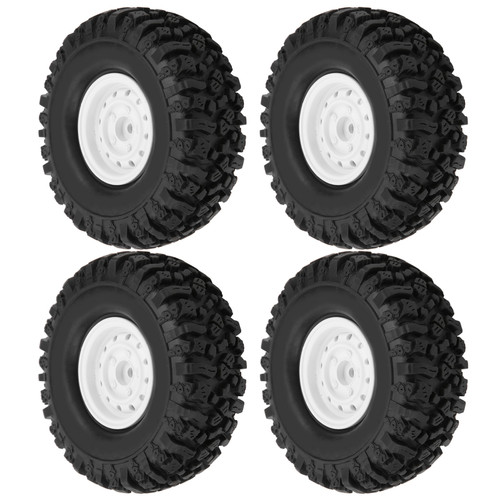 4Pcs 1/10 Remote Control Car 1.9in Alloy Wheel Hub and 115mm Rubber Tires RC AccessoryWhite