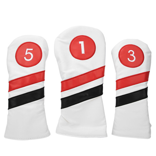 3PCS PU Leather Waterproof Thicken Lining Golf Putter Head Cover Wooden Club Headcovers AccessoryWhite