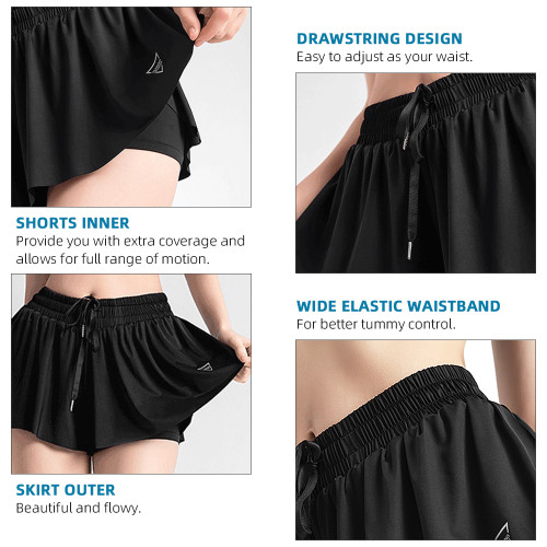 Women 2 in 1 Workout Shorts Casual Athletic Running Shorts Gym Yoga Tennis Workout Sports Skirt Shorts