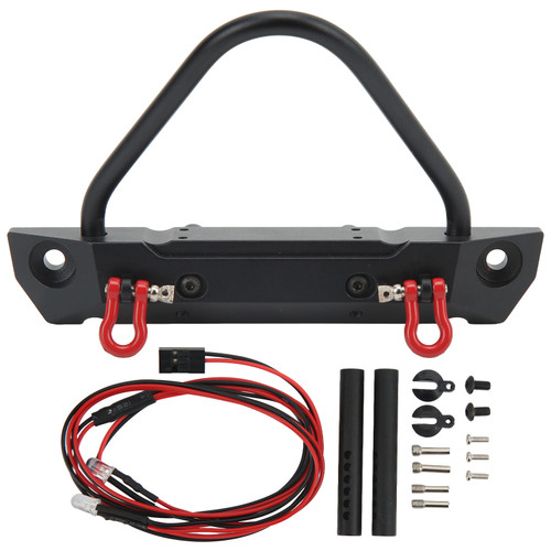 RC Car Front Bumper Aluminium Alloy Front Bumper with Lamp for AXIAL SCX10 90046 90047 1/10 RC Crawler Car Black