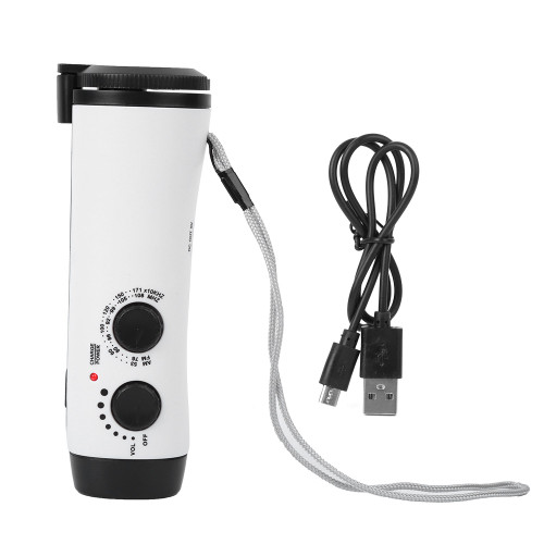 Plastic Outdoor Hand Crank Multifunction Flashlight Radio Emergency LED Torch Mobile Phone ChargingWhite
