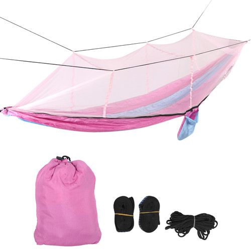 Single Double Camping Hammock with Mosquito Net Portable Lightweight Tree Straps HammockLight Blue and Pink, Pink Mesh