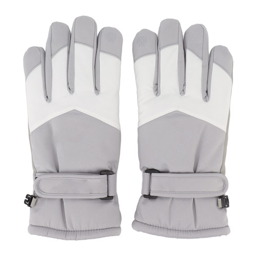 One Pair Riding Touch Screen Gloves Waterproof Antiskid Fleece Thickened Riding Full Finger Gloves for Outdoor Winter Light Gray