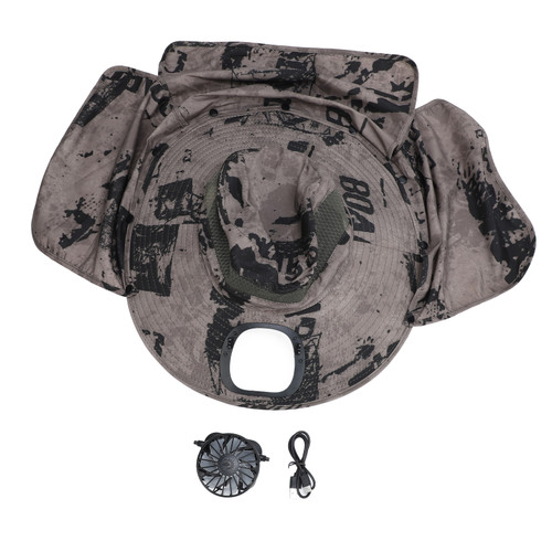 Sun Hat with Solar Fan 3 Wind Speeds Outdoor UPF50 Sun Hat Wide Brim Fishing Hat with Neck Flap USB Charging Khaki Ink
