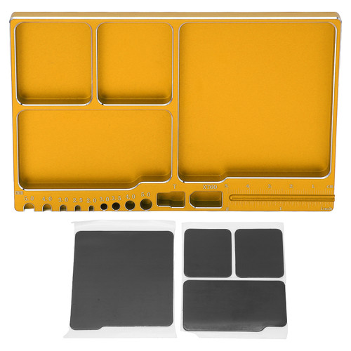 Magnetic Screw Tray Aluminium Alloy Magnetic Adsorption Widely Used Magnetic Parts Tray with Magnetic Pad for RC Repair Gold