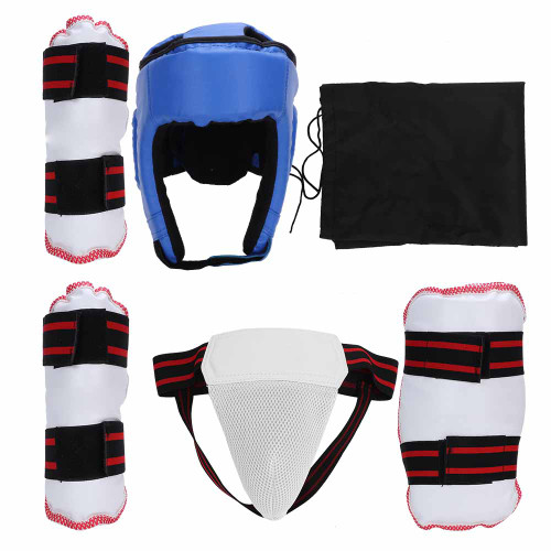 Red  Blue Taekwondo Groin Guard Arm Band Boxing Karate Crotch Protector Kit Set Large