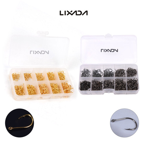 Lixada 500pcs Carbon Steel Fishing Hooks 3# -12# 10 Sizes Fish Hooks with Hole Fishing Tackle Box