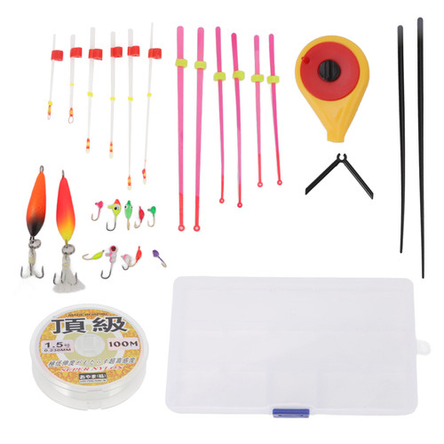 Mini Ice Fishing Rod Reel Combo Portable Ice Fishing Pole Top Tips Swim Jigs Hook Set for Outdoor Winter Yellow