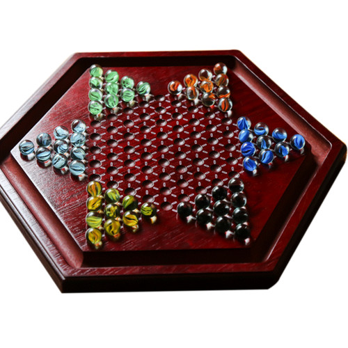 Portable Chinese Checkers Board Game with Marbles Wooden Board Game Hexagon Chinese Checkers Family Game Set Slot Storage
