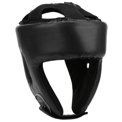 Boxing Helmet PU Leather Adjustable Head Guard Sanda Kickboxing Training DefenseBlack Medium Size