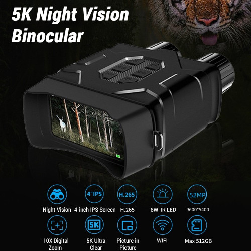 4 Inch Large Screen 5K Night Vision Goggles 10X Digital Zoom Infrared WiFi Binoculars