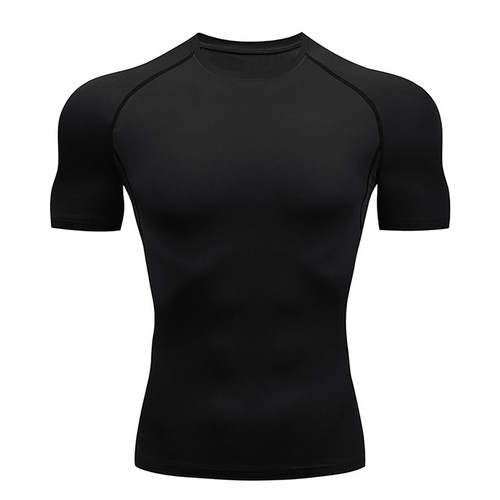Men's Cool Dry Short Sleeve Compression Shirts Sports T Shirts Tops Athletic Workout Shirt Black L