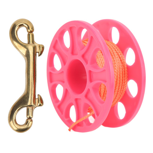 Diving Spool Plastic Prevent Winding Lightweight Diving Finger Reel with Copper Snap Clip for Cave Dive Fishing 59.0ftPink