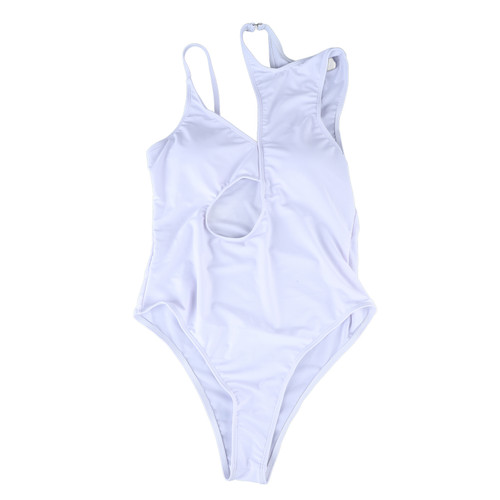 One Piece One Shoulder Swimsuit Hollow Out Asymmetric White Removable Liner Bathing Suit for Surfing Beach
