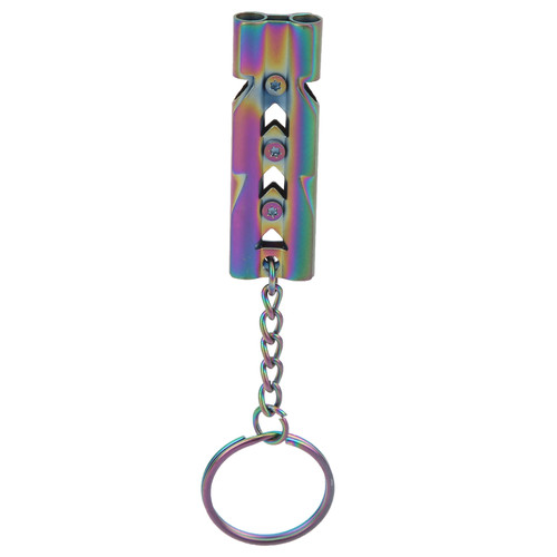 Outdoor Stainless Steel Emergency Survival High Decibel Double Tube Whistle with KeychainColorful Titanium