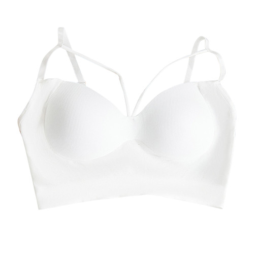 Women Sports Bra Comfortable Seamless Slim Fitting Crossover Suspender Yoga Sports Bra for Fitness Workout White