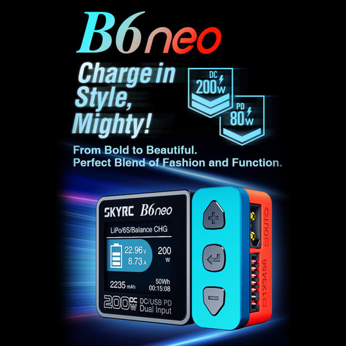 SkyRC B6 neo Smart Charger DC 200W PD 80W LiPo Battery Balance Charger SK-100198 Compact 6S Charger Discharger