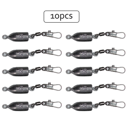 10Pcs Reusable Fishing Swivels Snaps Lead Sinkers Fishing Weights Hooks