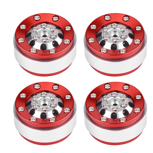 4pcs RC Car Aluminium Alloy Beadlock Wheel Rim Hubs for WPL 1/16 RC Military Truck (Silver  Red)
