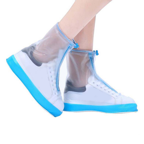 2 PCS Rainproof Shoes Covers Dazzling Anti Slip Boot Shoes Covers for Outdoor Walking Cycling Blue White XL