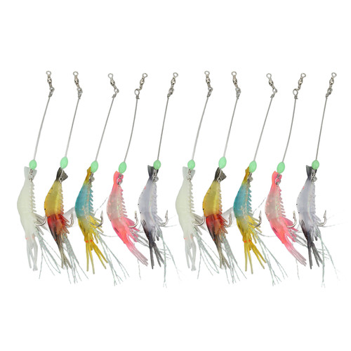 10Pcs Shrimp Bait Set Soft Fishing Lures Tackle with Luminous Hooks for Freshwater Saltwater