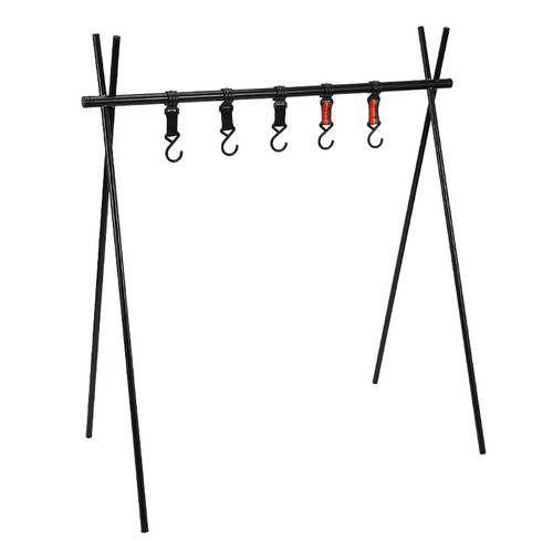 Outdoor Hanging Rack Picnic Cookware Hanging Rack 4 Foot Tripod Collapsible Aluminium Alloy Heavy Load Storage Rack with Hooks for Camping