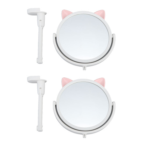 2Pcs Suction Cup Makeup Mirror Punch Free Wall Mounted Makeup Mirror with Folding Arm Extension White