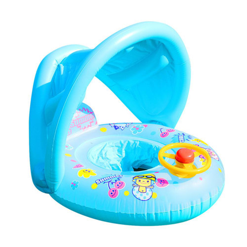 Baby Swimming Ring Inflatable Sunscreen Baby Swim Ring Inflatable Baby Swimming Aid Float Children s Swimming Ring with Steering Wheel and Awning