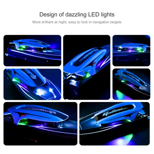 Remote Control Boat, 2.4G 20km/h High-speed Waterproof Remote Control Speed Boat with LED Lights Dual Motor 2 Battery