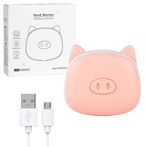 Rechargeable Hand Warmer 1000mAh Macaron Cartoon Animal USB Hand Warmer Makeup Mirror with LED Light Winter Gifts