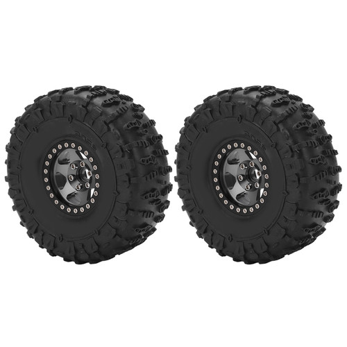 2Pcs RC Car Wheels and Tires 1.9in Alloy Hub Rubber Tire 12mm Hex for 1/10 RC Crawler VehicleTitanium and Black