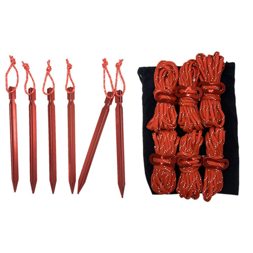 Tent Ropes Peg Buckles Reflective Ropes Set with Storage Bag for Outdoor Camping Red