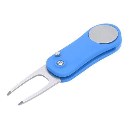 Foldable Golf Divot Repair Tool with Magnetic Ball Marker Golf Green Fork and Pop Up ButtonBlue