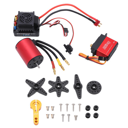 S3650 3100KV Brushless Motor 60A Brushless ESC with 25KG Metal Servo Combo for 1/8 1/10 2S-4S RC Car