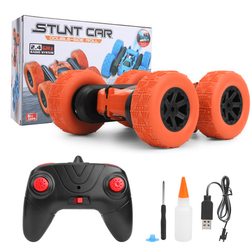 DoubleSided Stunt RC Car 360 Degrees Rotation Spraying Remote Control Car Children Toy(Orange )