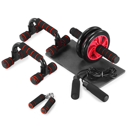 5-In-1 AB Wheel Roller Kit with Push-Up Bar Jump Rope Hand Gripper and Knee Pad Abdominal Core Carver Fitness Workout