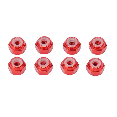8pcs Aluminum Alloy Lock Nut Nylon Lining M2 Hex Locking Nut for Axial Scx24 1/24 RC Models Red
